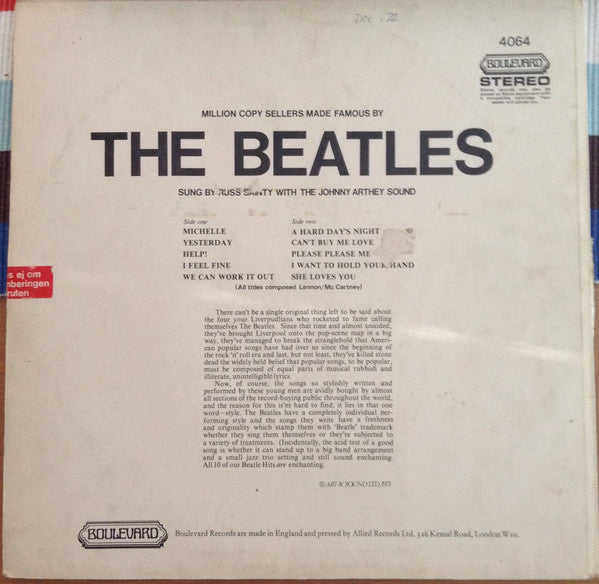Russ Sainty With Johnny Arthey Orchestra : Million Copy Sellers Made Famous By The Beatles (LP, Album, RE)
