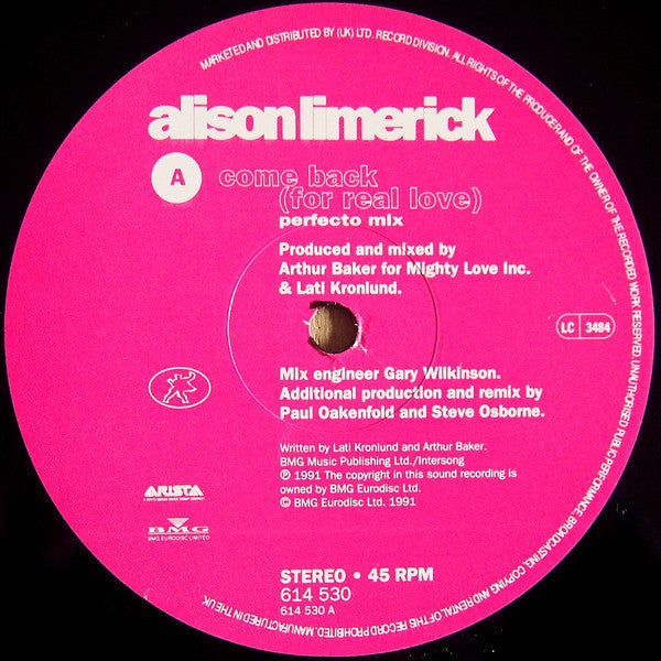 Alison Limerick : Come Back (For Real Love) (12", Single)