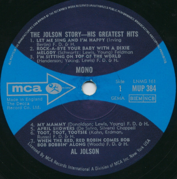 Al Jolson : The Jolson Story (His Greatest Hits) (LP, Comp, Mono)