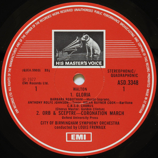 Sir William Walton, City Of Birmingham Symphony Orchestra Chorus, Choir Of Worcester Cathedral, Louis Frémaux, City Of Birmingham Symphony Orchestra : Te Deum ∙ Gloria / Orb & Sceptre ∙ Crown Imperial (LP, Quad)