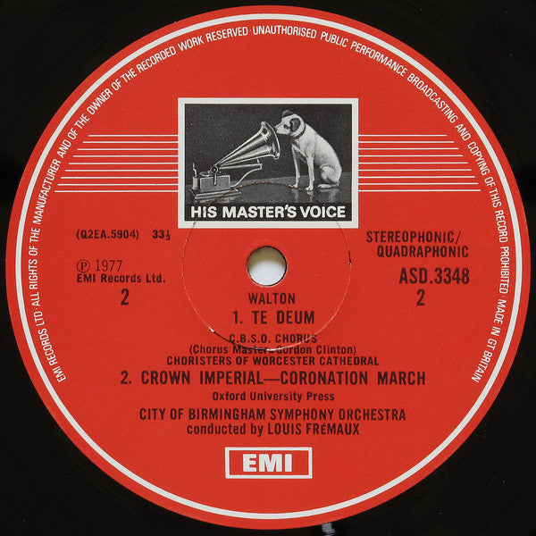 Sir William Walton, City Of Birmingham Symphony Orchestra Chorus, Choir Of Worcester Cathedral, Louis Frémaux, City Of Birmingham Symphony Orchestra : Te Deum ∙ Gloria / Orb & Sceptre ∙ Crown Imperial (LP, Quad)