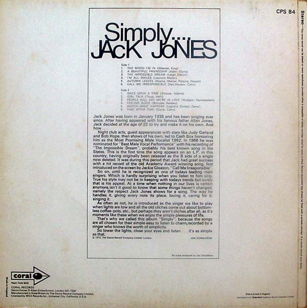 Jack Jones : Simply .... Jack Jones (LP, Comp)