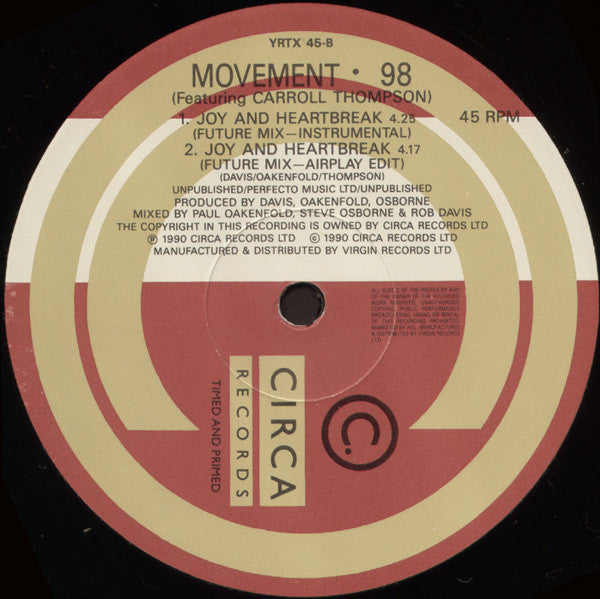 Movement 98 Featuring Carroll Thompson : Joy And Heartbreak (The Future Remixes) (12")