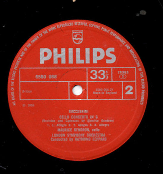 Luigi Boccherini - Maurice Gendron, Orchestre Des Concerts Lamoureux, Pablo Casals, London Symphony Orchestra, Raymond Leppard : Cello Concertos (LP)