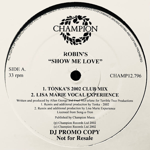 Robin S. : Show Me Love (2002 Remixes) (12", Promo)