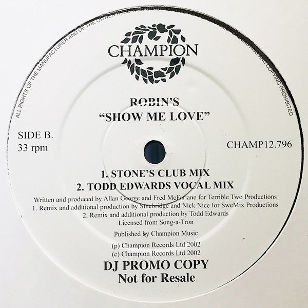 Robin S. : Show Me Love (2002 Remixes) (12", Promo)