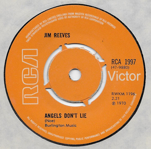 Jim Reeves : Angels Don't Lie (7", Pus)