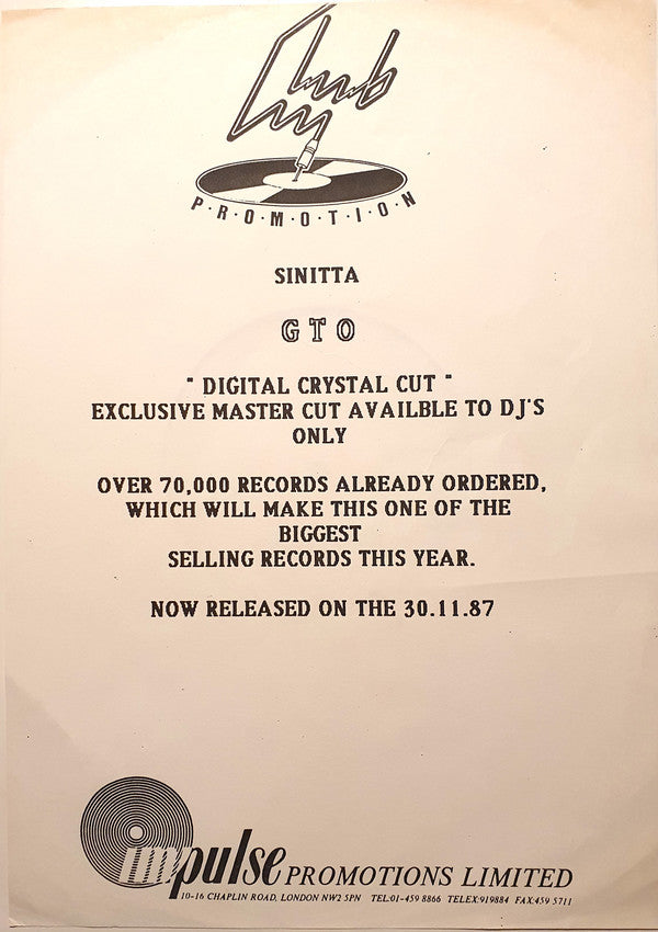 Sinitta : GTO (12", Promo)
