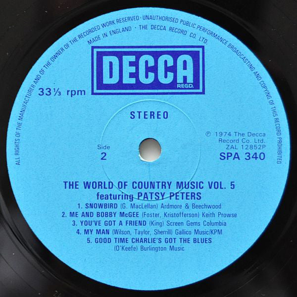 Patsy Peters : The World Of Country Music Vol.5 Featuring Patsy Peters (LP)