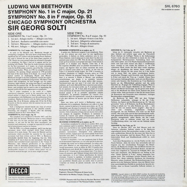 Ludwig van Beethoven, Chicago Symphony Orchestra, Georg Solti : Symphonies 1&8 (LP)