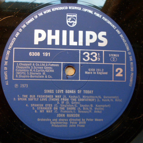 John Hanson (3) : Sings Love Songs Of Today (LP, Album)