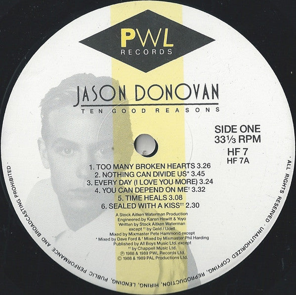 Jason Donovan : Ten Good Reasons (LP, Album, I.S)