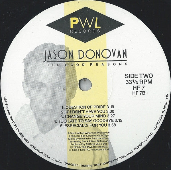 Jason Donovan : Ten Good Reasons (LP, Album, I.S)