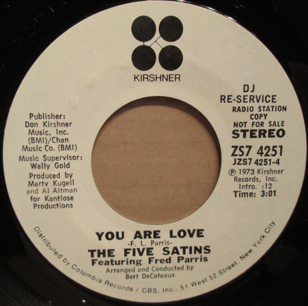 The Five Satins Featuring Fred Parris : You Are Love  (7", Promo)