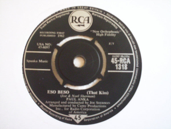 Paul Anka : Eso Beso (That Kiss) / Give Me Back My Heart (7", Single)