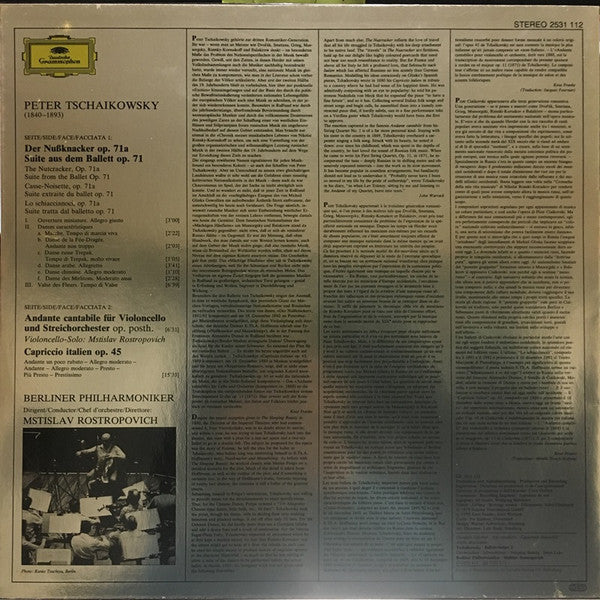 Pyotr Ilyich Tchaikovsky ·  Berliner Philharmoniker ·  Mstislav Rostropovich : Ballett-Suiten 1 Nussknacker = Nutcracker / Andante Cantabile / Capriccio Italien (LP, Album)