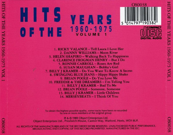 Various : Hits Of The Years 1960 - 1975 Volume 1 (CD, Comp)