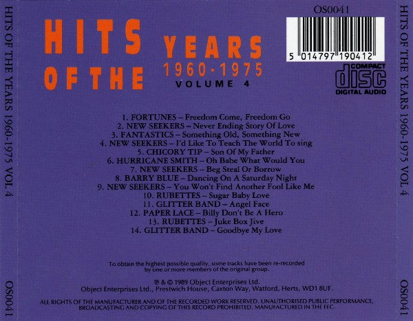 Various : Hits Of The Years 1960 - 1975 Volume 4 (CD, Comp)