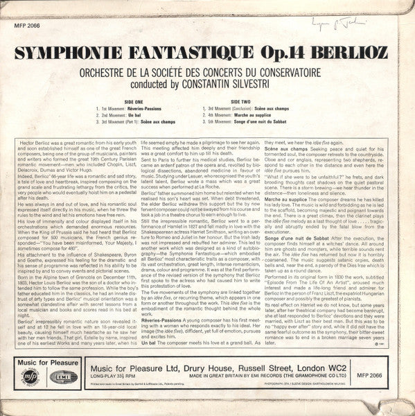 Hector Berlioz - Constantin Silvestri Conducts Orchestre De La Société Des Concerts Du Conservatoire : Symphonie Fantastique (LP, Mono)