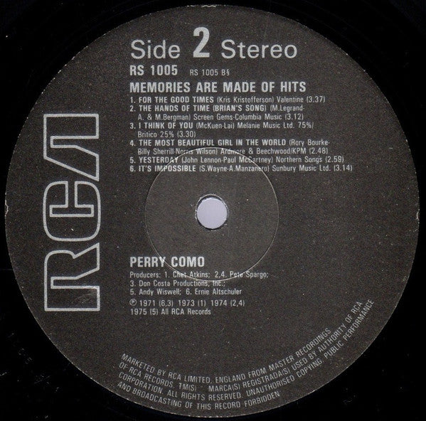 Perry Como : Memories Are Made Of Hits (LP, Comp)