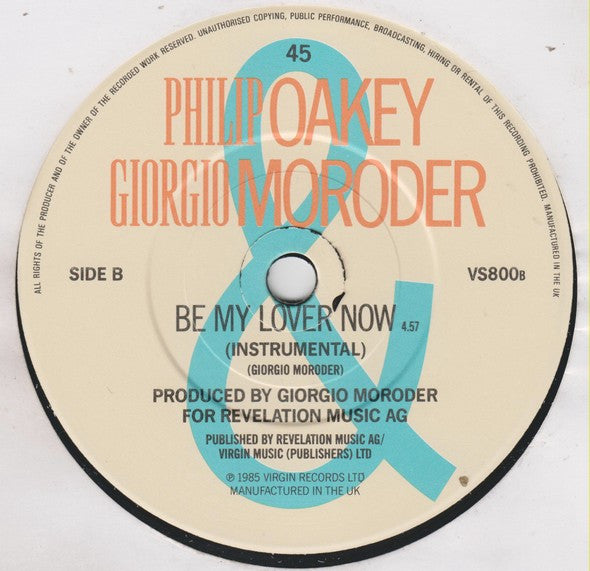Philip Oakey & Giorgio Moroder : Be My Lover Now (7", Single)