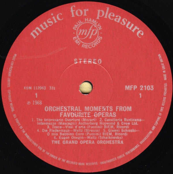 Grand Opera Orchestra : Orchestral Moments From Favourite Operas (LP, Comp)