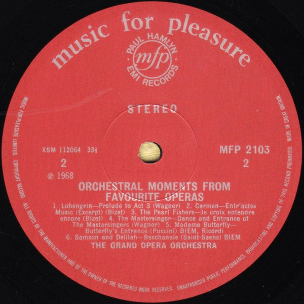 Grand Opera Orchestra : Orchestral Moments From Favourite Operas (LP, Comp)