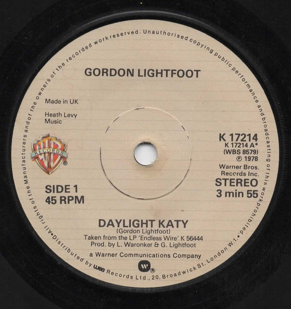 Gordon Lightfoot : Daylight Katy (7", Single)