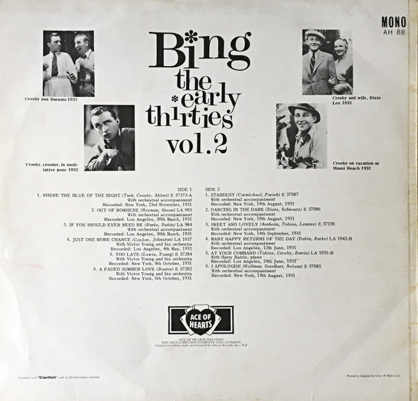 Bing Crosby : The Early Thirties Volume 2 (LP, Album, Comp, Mono)
