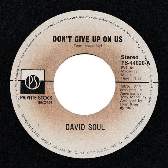 David Soul : Don't Give Up On Us  (7", Single)