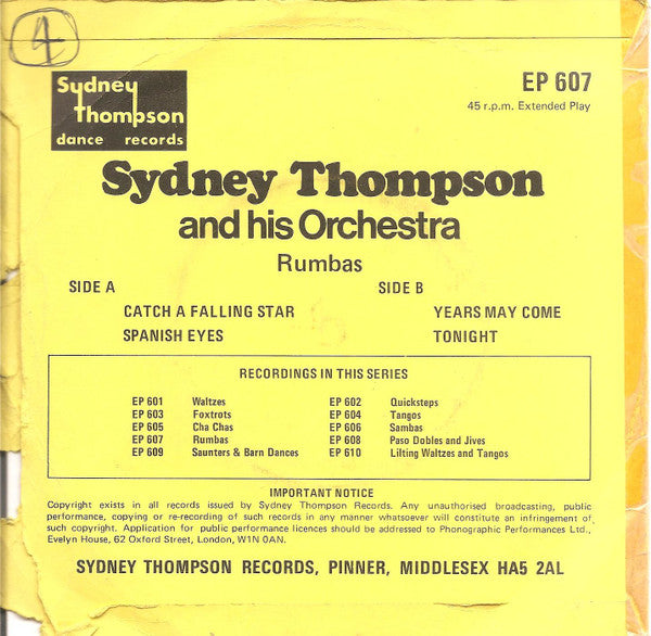Sydney Thompson And His Orchestra : Rumbas (7", EP)