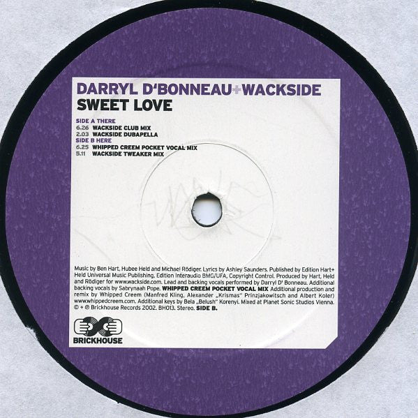 Darryl D'Bonneau & Wackside : Sweet Love (12")