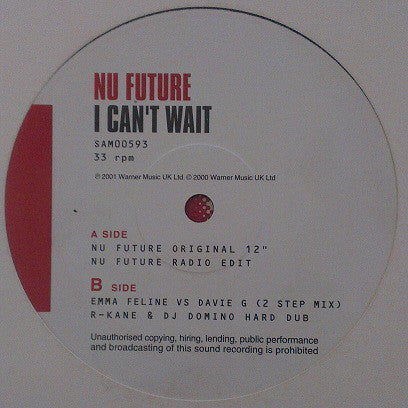 Nu Future : I Can't Wait (2x12", Promo)