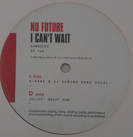 Nu Future : I Can't Wait (2x12", Promo)