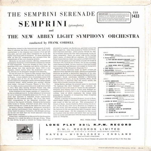Alberto Semprini And The New Abbey Light Symphony Orchestra Conducted By Frank Cordell : The Semprini Serenade (LP)
