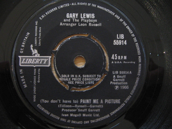 Gary Lewis & The Playboys : (You Don't Have To) Paint Me A Picture (7", Single)
