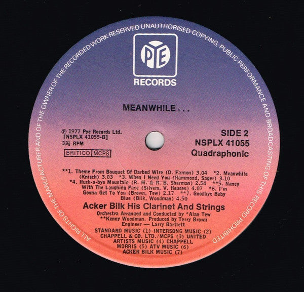 Acker Bilk His Clarinet And Strings : Meanwhile...... (LP, Quad)