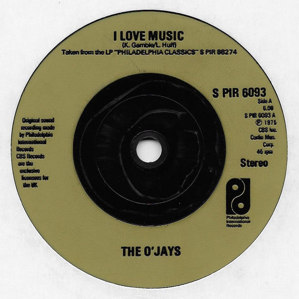 The O'Jays : I Love Music (7", Inj)