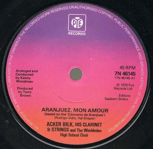 Acker Bilk His Clarinet And Strings : Aranjuez, Mon Amour (7", Single)