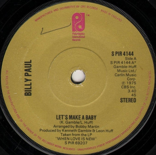 Billy Paul : Let's Make A Baby (7", Single, Sol)