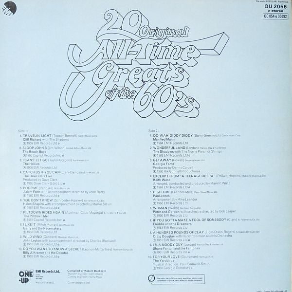 Various : 20 Original All-Time Greats Of The 60's (LP, Comp)
