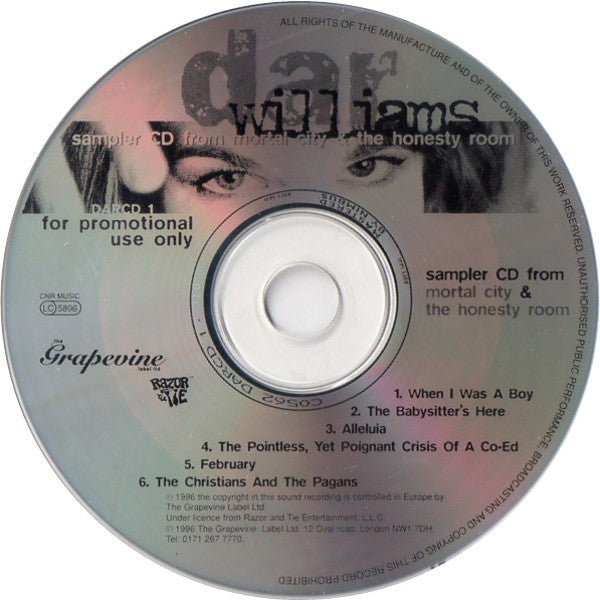 Dar Williams : Sampler Cd From Mortal City And The Honesty Room (CD, Comp, Promo, Smplr)
