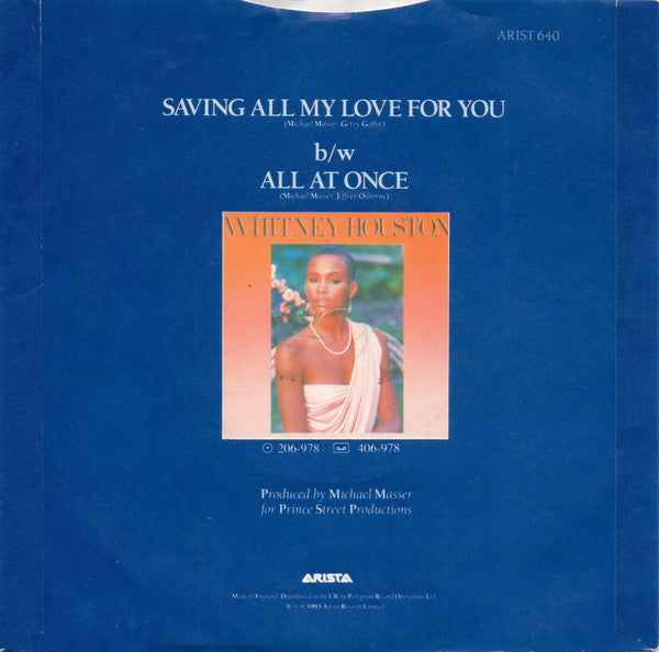 Whitney Houston : Saving All My Love For You (7", Single, Blu)