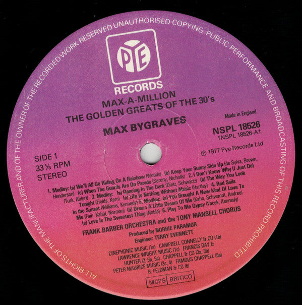 Max Bygraves : Max-a-million Golden Greats Of The Thirties (LP, Album)