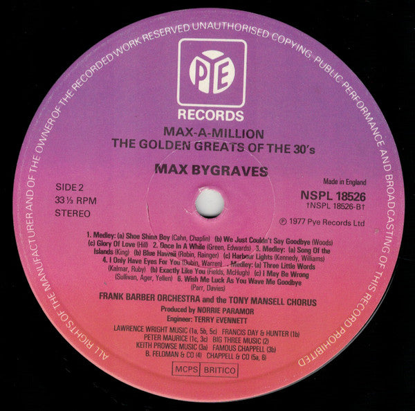 Max Bygraves : Max-a-million Golden Greats Of The Thirties (LP, Album)