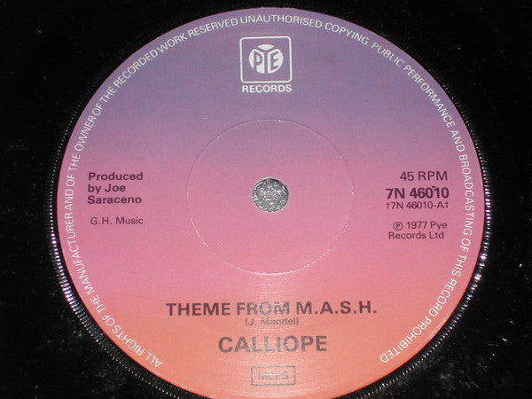 Calliope (11) : Theme From M.A.S.H. (7", Single, Sol)