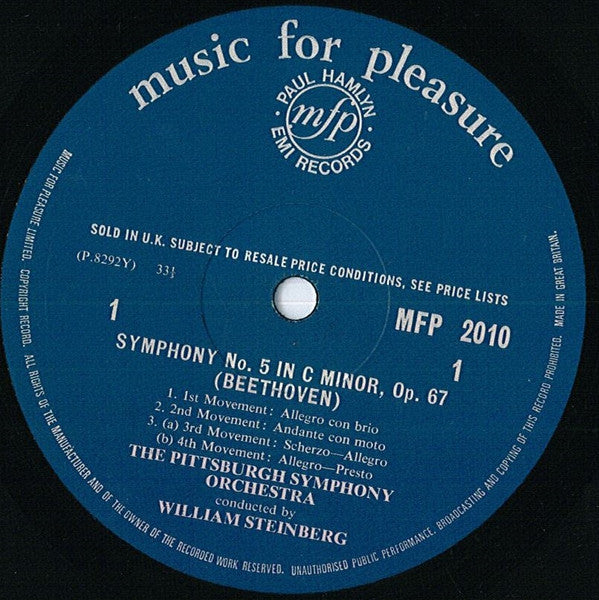Ludwig van Beethoven, Pittsburgh Symphony Orchestra Conducted By William Steinberg : Symphony No. 5 In C Min, Op. 67 / Symphony No. 8 In F Major, Op. 93 (LP, Mono, Blu)