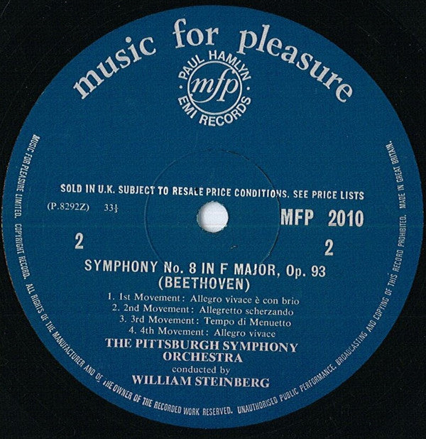 Ludwig van Beethoven, Pittsburgh Symphony Orchestra Conducted By William Steinberg : Symphony No. 5 In C Min, Op. 67 / Symphony No. 8 In F Major, Op. 93 (LP, Mono, Blu)
