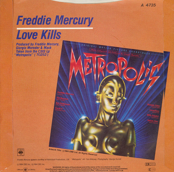 Freddie Mercury : Love Kills (7", Single, Inj)