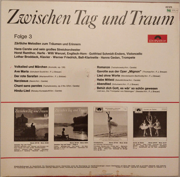 Hans Carste Und Sein Orchester : Zwischen Tag Und Traum (LP)